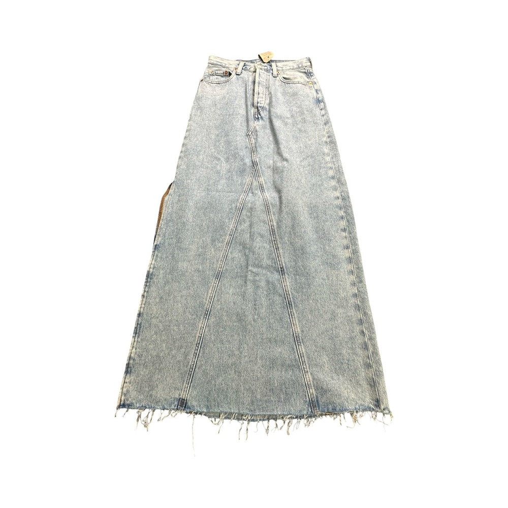 Levi's Denim Maxi Skirt Womens 26 Light Wash A-Line Raw Hem Cotton Western